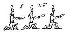 Dessin: Les élèves dansent en groupe avec des engins à main.