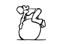 Dessin: Un élève se maintient en équilibre sur une balle.