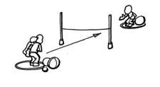 Dessin: Les deux enfants se lancent la balle sous la corde.