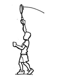 Dessin: Un élève effectue un dégagement en badminton.