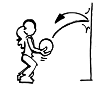 Dessin: L'enfant lance la balle contre le mur et la ratrappe.