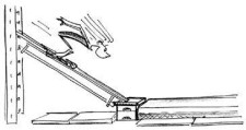 Dessin: L'enfant glisse sur un banc suédois incliné comme un sauteur à ski.