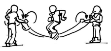 Dessin: Un élève saute à la corde tournée par ses camarades.