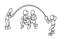 Bild: Zwei Kinder Springen in einem grossen Seil.