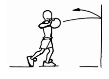 Dessin: L'élève lance la balle contre le mur et la ratrappe.