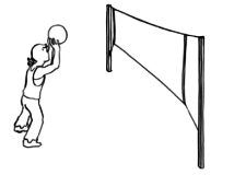Bild: Schülerin macht oberes Zuspiel vor einem Volleyballnetz