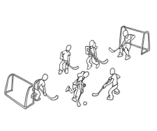 Bild: Kinder spielen Unihockey auf zwei Tore.