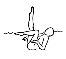 Bild: Person in Rückenlage im Wasser mit einem angewinkelten und einem in die Luft gestreckten Bein