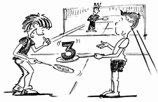 Comic: Zwei Kinder tauschen sich eine Ziffer auf den Rackets aus.