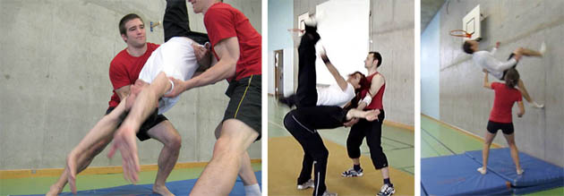 Reihenbild zeigt die Partnerhilfe bei verschiedenen Akrobatikeinlagen.
