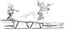 Comic: Schüler springt auf Minitrampolin