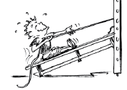 Disegno: un allievo si arrampica su una panchina inclinata tenendosi ad una corda