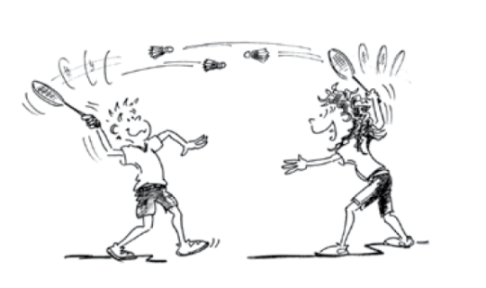 Comic: Zwei Kinder spielen sich den Shuttle zu.