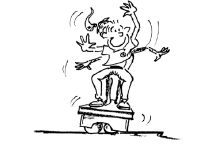 Comic: Ein Kind versucht, sich auf einem Kastendeckel aufrecht zu halten.