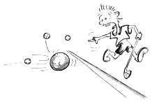 Fumetto: un bambino corre accanto a una palla che rotola alla sua stessa velocità