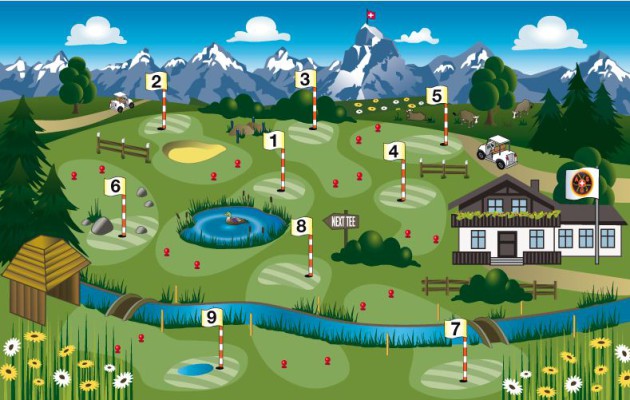 Un disegno che raffigura un percorso di golf