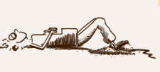 Disegno: un allievo è disteso per terra, si rilassa e dai suoi pantaloni escono mucchi di sabbia