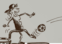 Disegno: un allievo lancia con il piede un pallone di calcio