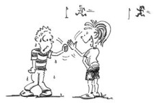 Comic: Zwei Schüler beim Scheren-Stein-Papier-Duell.