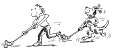 Fumetto: un bambino avanza controllando una pallina col bastone, seguito dal suo cane che lo imita in tutto e per tutto