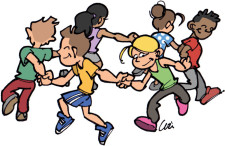Disegno: un gruppo di bambini si tiene per mano e corre in cerchio