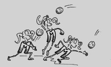 Fumetto: tre bambini mentre giocano a pallavolo