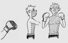 Comic: Trefferfläche auf Handschuhe und auf Boxer