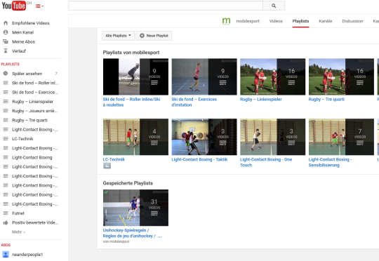 Screenshot Youtube-Playlists mobilesport.ch 
