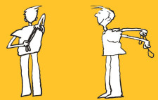 Dessin: un enfant tient une corde dans le dos.