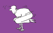 Comic: ein Kind hält sich auf den Händen im Gleichgewicht, während es tief in der Hocke ist.