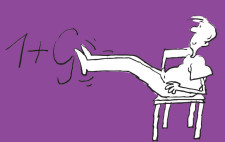 Comic: Kind sitzt auf einem Stuhl, hebt die Beine in die Luft und radelt.