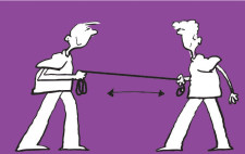 Disegno: due bambini tengono una corda alle due estremità ed eseguono dei movimenti analoghi a quelli di due boscaioli con una sega in mano