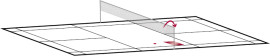 Lieu de la frappe et trajectoire du spinshot côté coup droit (de l’extérieur vers l’intérieur)