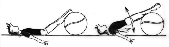 Dessin: description d'un exercice de force avec un ballon de gymnastique.