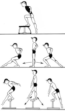 Dessin: déroulement de l'exercice et des deux variantes.
