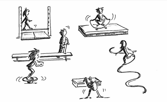 Dessin: différents exercices de force dans une salle de sport.