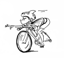 Disegno: un allievo su una bici pedala con forza