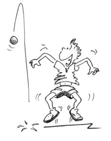 Disegno: un giocatore lancia una pallina in aria e la fa rimbalzare per terra