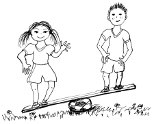 Dessin: une fille et un garçon sur une balance