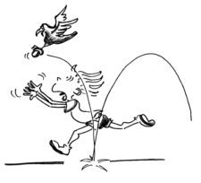 Comic: Vogel fängt einen Shuttle, der von einem Kind geworfen wurde.
