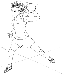 Zeichnung: Junge Frau beim Ballwurf.