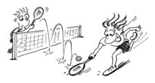 Comic: Zwei Kinder spielen Tennis.