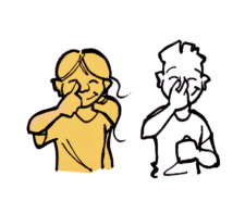 Dessin: deux enfants pressent leurs narines avec leurs doigts.