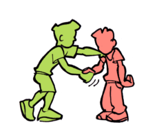 Comcic: Ein Kind schüttelt einem anderen die Hand.