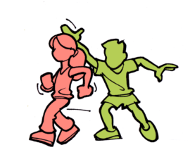 comic: Ein Kind steuert ein anderes vor sich her.