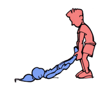 Dessin: un enfant soulève un enfant par les pieds.