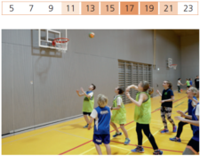 Des enfants lancent un ballon contre le panneau du panier de basketball.