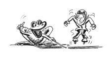 Dessin: un enfant saute selon les instructions d'une grenouille.