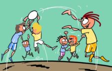 Fumetti: dei bambini mentre giocano con la palla