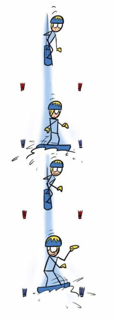 Fumetto: dei bambini durante la verifica della velocità con lo snowboard